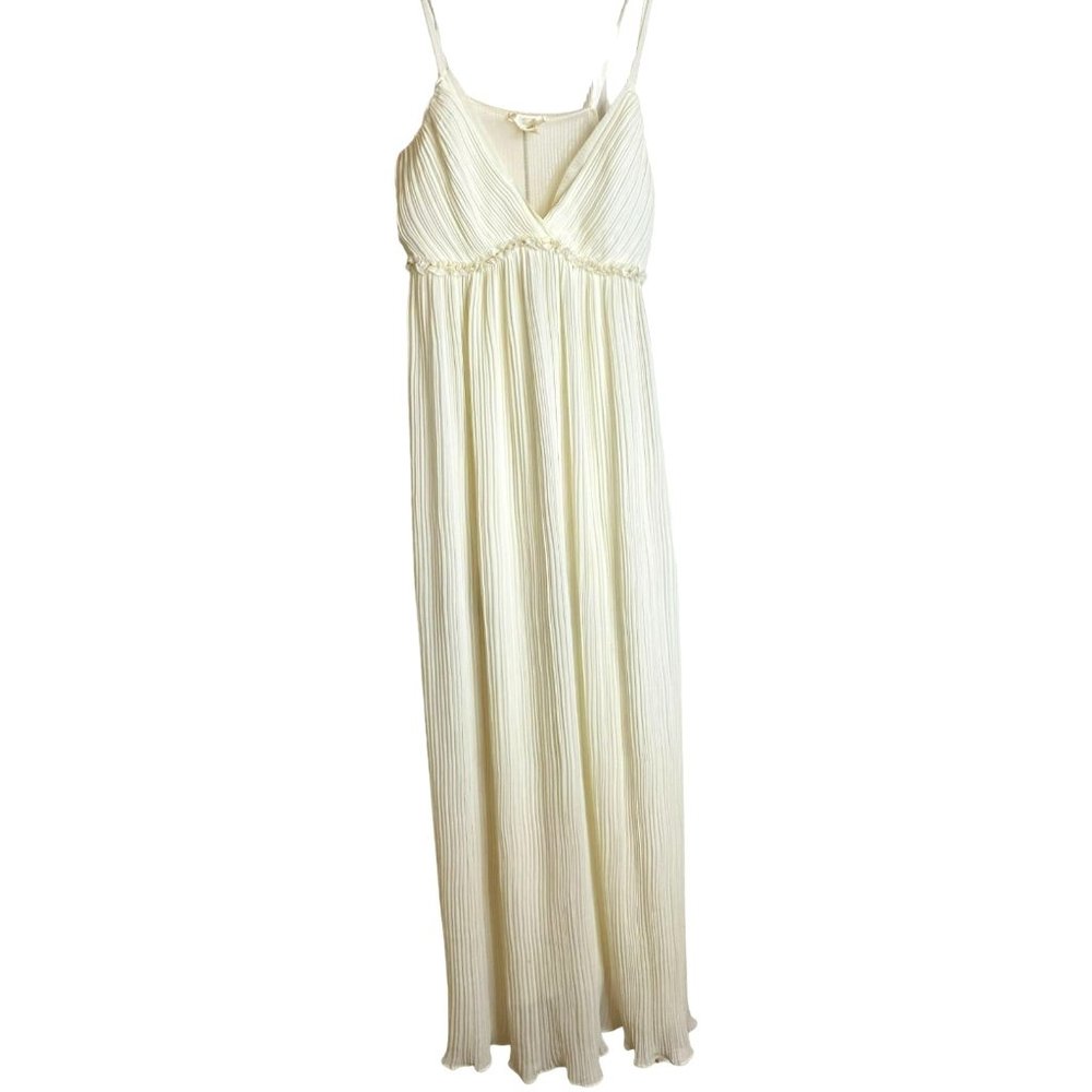 Flora Ivory Pleated Spaghetti Strap Maxi Dress M Wedding Resort Y2K Fairy Party - Picture 2 of 11
